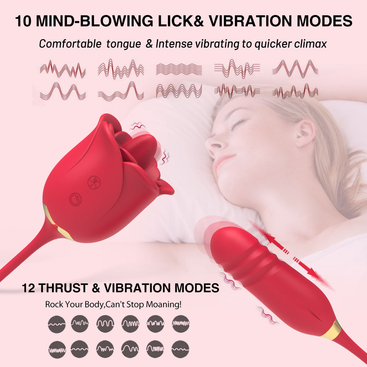 Female masturbation vibrator Sex toys tongue licking pussy rose telescopic vibrator bounce nipple stimulator