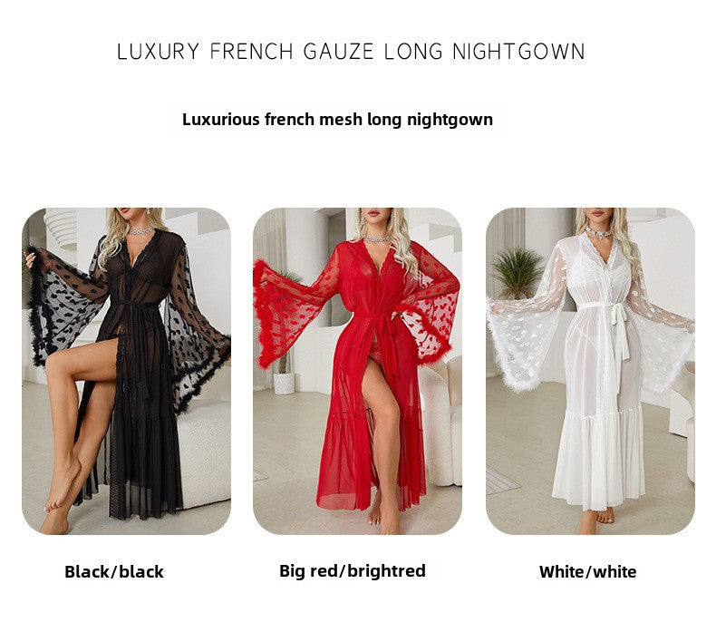 sexy mesh nightgown temptation erotic underwear cardigan pajamas ladies bathrobe home robe wholesale