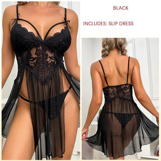 sexy lingerie sexy mesh perspective pajamas lace embroidery suspenders nightdress women's home wear