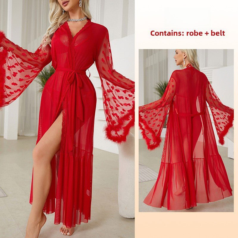 sexy mesh nightgown temptation erotic underwear cardigan pajamas ladies bathrobe home robe wholesale