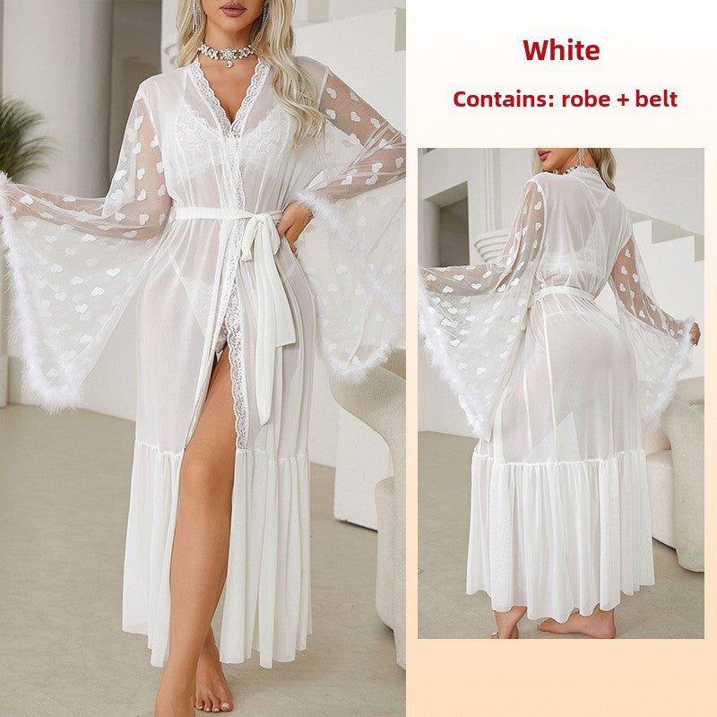 sexy mesh nightgown temptation erotic underwear cardigan pajamas ladies bathrobe home robe wholesale