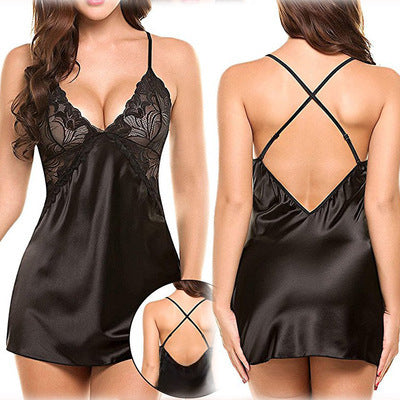 new erotic underwear sexy women imitation silk nightdress sex suit cute ladies loungewear