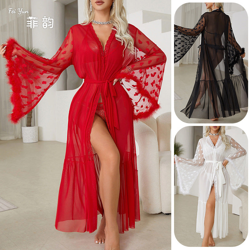 sexy mesh nightgown temptation erotic underwear cardigan pajamas ladies bathrobe home robe wholesale