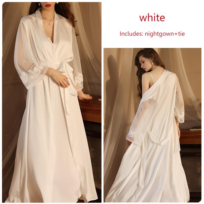 new sexy nightgown extended bathrobe pajamas women's long sleeve ladies satin loungewear thin