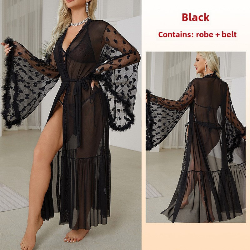 sexy mesh nightgown temptation erotic underwear cardigan pajamas ladies bathrobe home robe wholesale