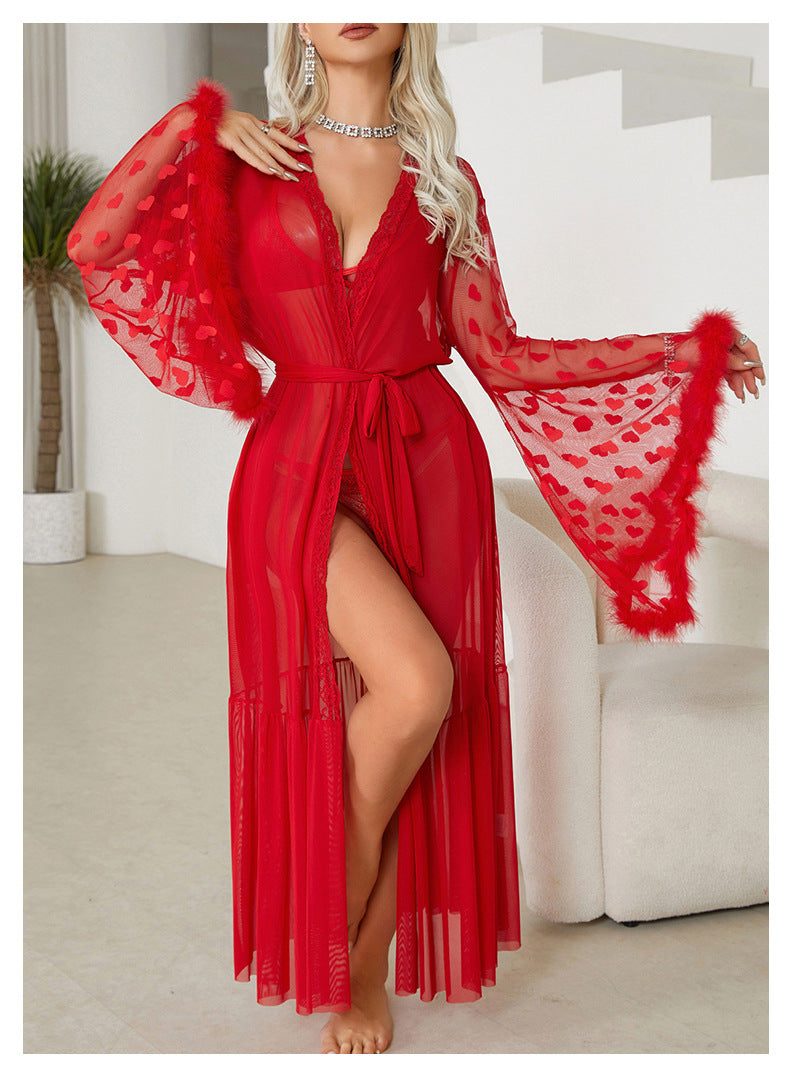 sexy mesh nightgown temptation erotic underwear cardigan pajamas ladies bathrobe home robe wholesale