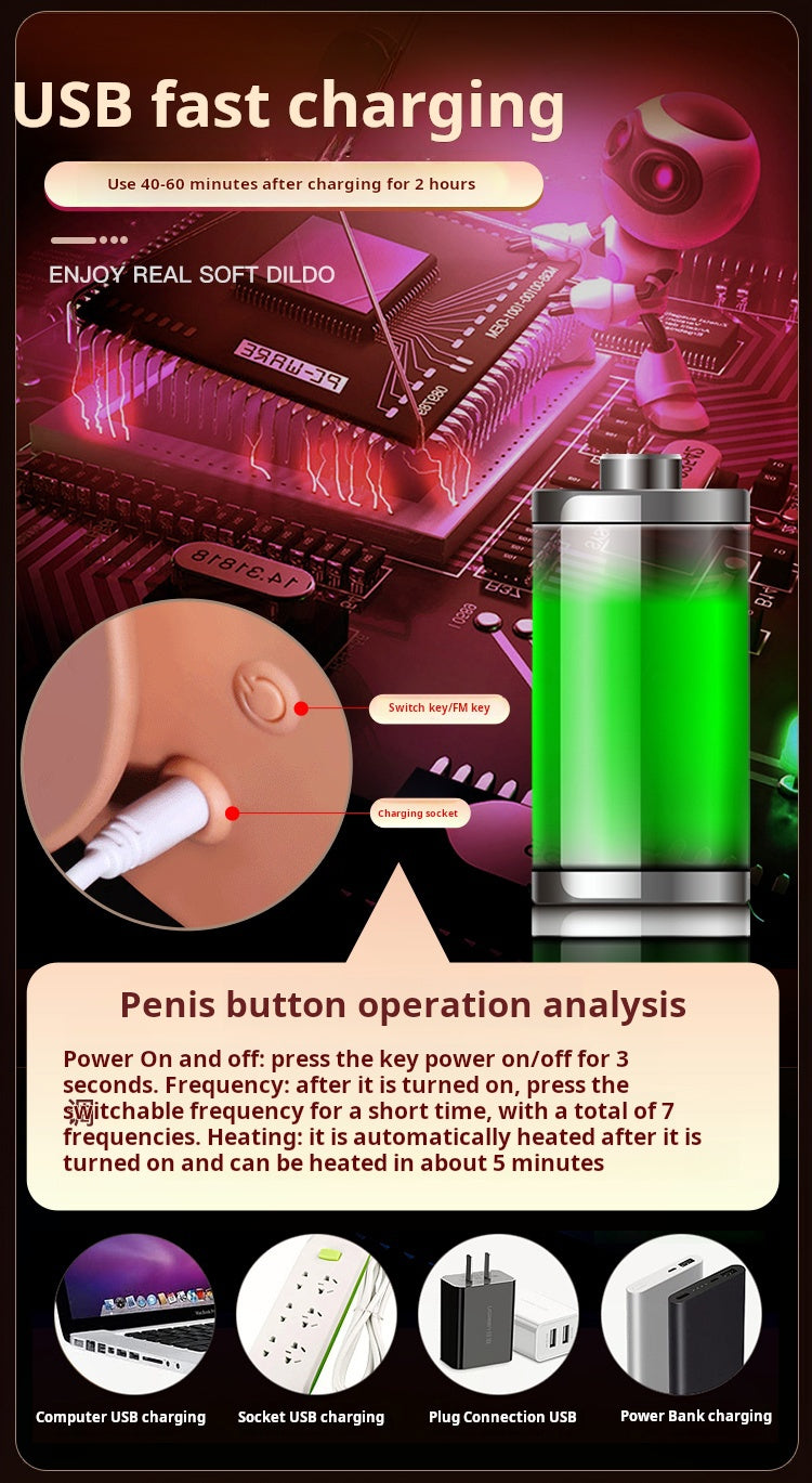 Adult vibrator with artificial penis for women -Warm meat sticks